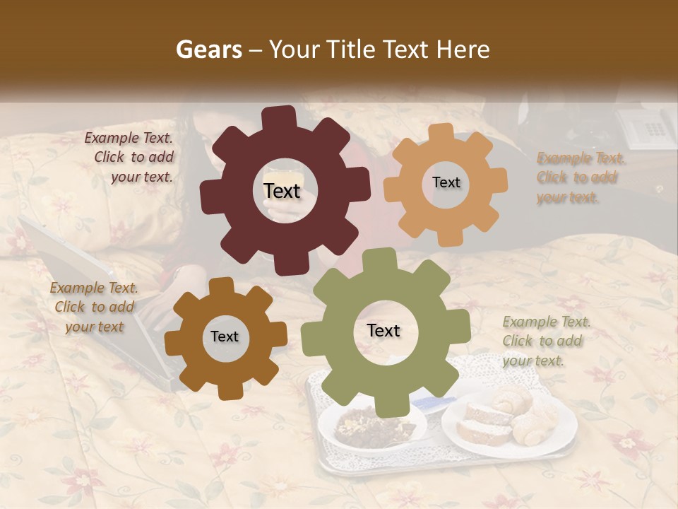 A Woman Laying On A Bed With A Laptop And A Glass Of Orange Juice PowerPoint Template