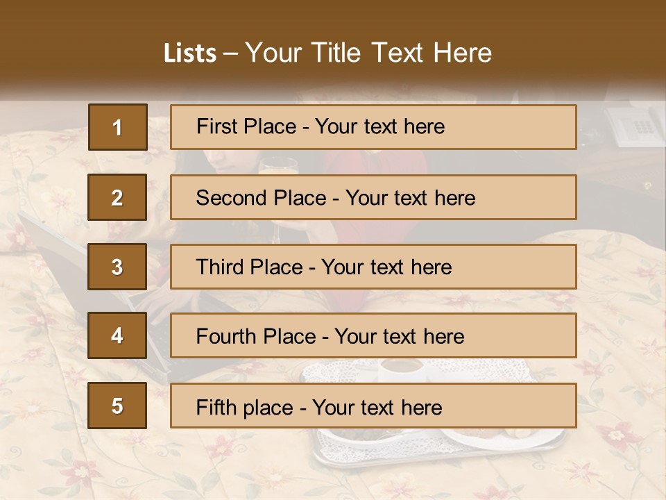 A Woman Laying On A Bed With A Laptop And A Glass Of Orange Juice PowerPoint Template