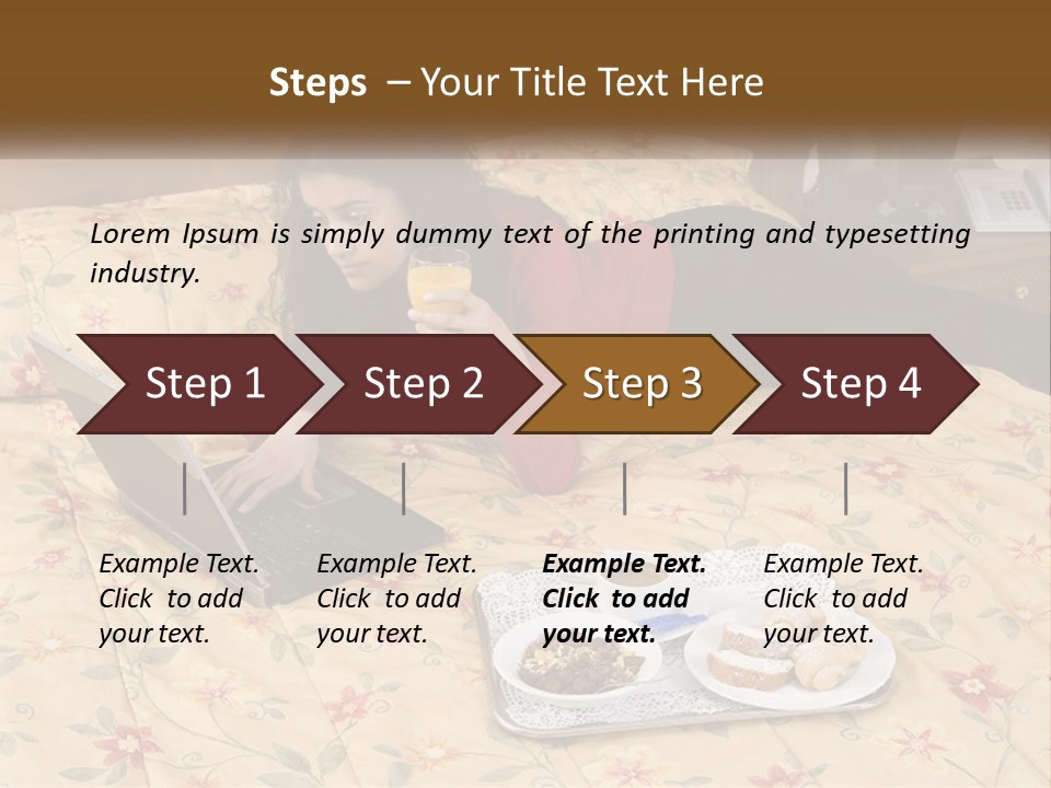 A Woman Laying On A Bed With A Laptop And A Glass Of Orange Juice PowerPoint Template
