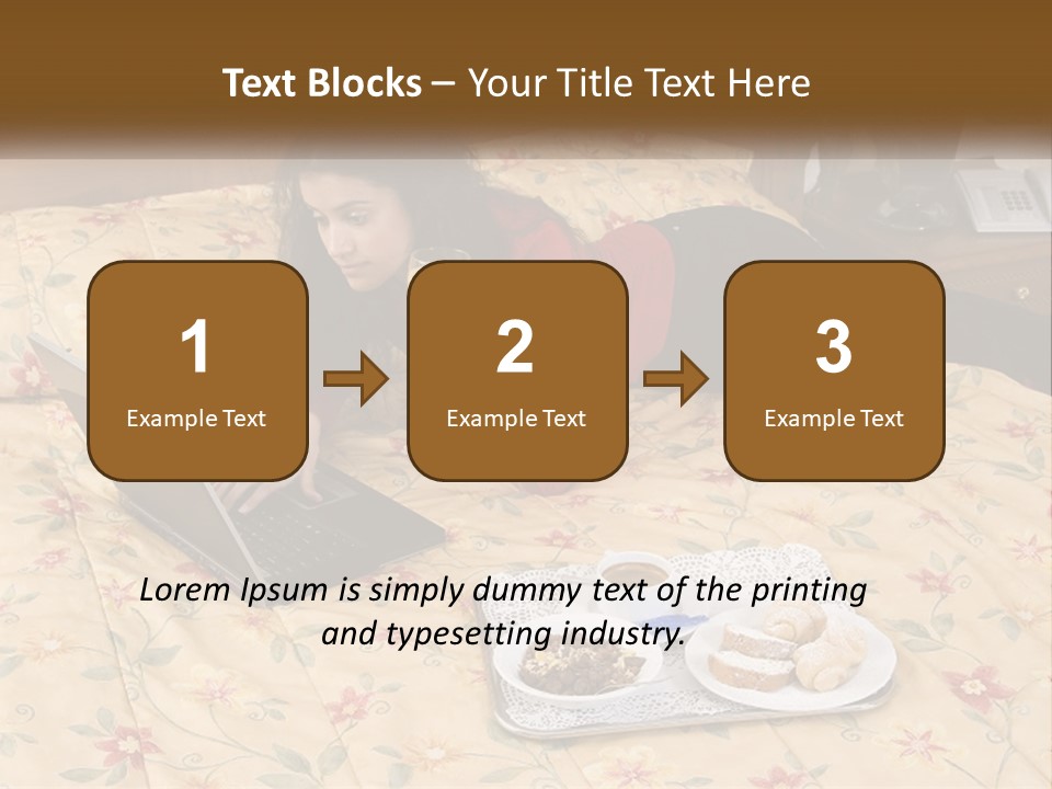 A Woman Laying On A Bed With A Laptop And A Glass Of Orange Juice PowerPoint Template