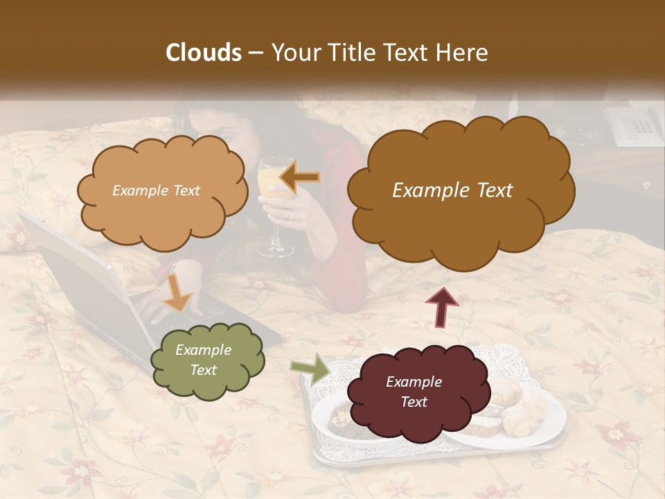 A Woman Laying On A Bed With A Laptop And A Glass Of Orange Juice PowerPoint Template