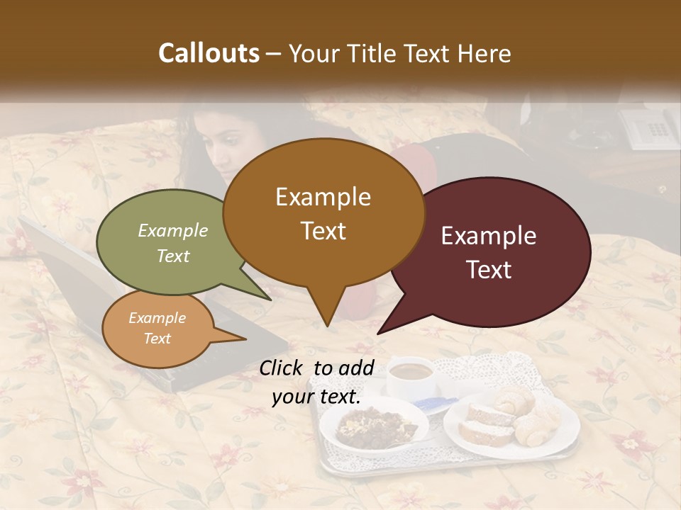 A Woman Laying On A Bed With A Laptop And A Glass Of Orange Juice PowerPoint Template