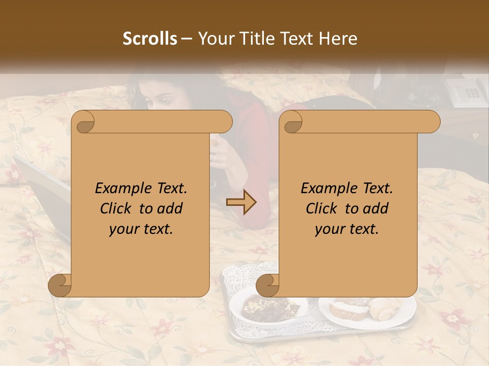 A Woman Laying On A Bed With A Laptop And A Glass Of Orange Juice PowerPoint Template