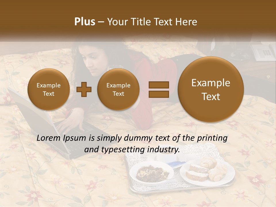 A Woman Laying On A Bed With A Laptop And A Glass Of Orange Juice PowerPoint Template
