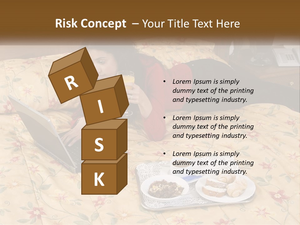 A Woman Laying On A Bed With A Laptop And A Glass Of Orange Juice PowerPoint Template