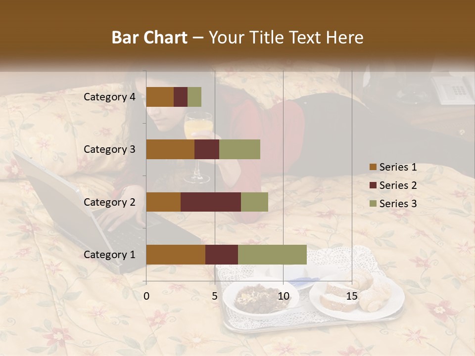 A Woman Laying On A Bed With A Laptop And A Glass Of Orange Juice PowerPoint Template