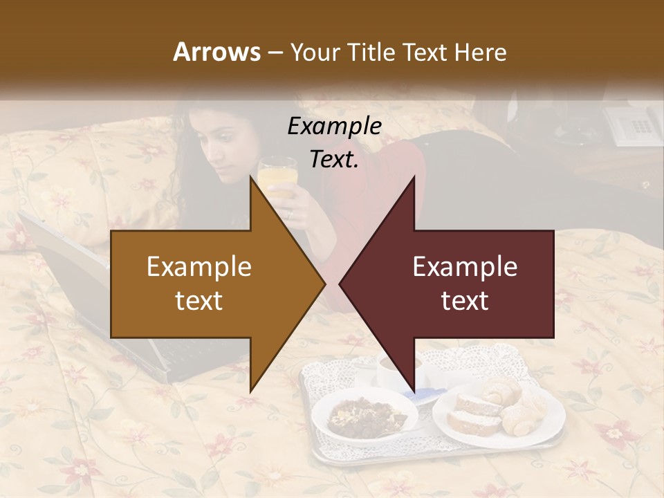 A Woman Laying On A Bed With A Laptop And A Glass Of Orange Juice PowerPoint Template