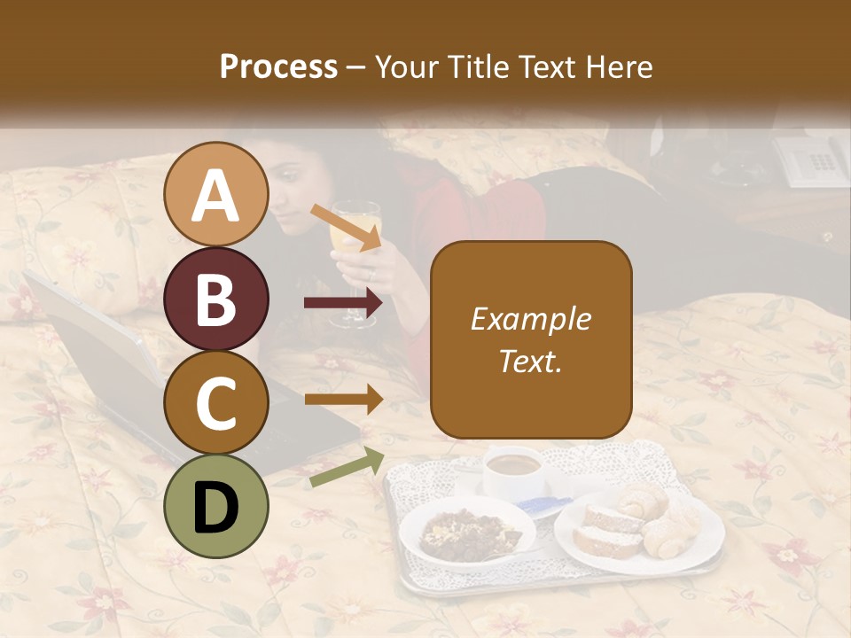 A Woman Laying On A Bed With A Laptop And A Glass Of Orange Juice PowerPoint Template