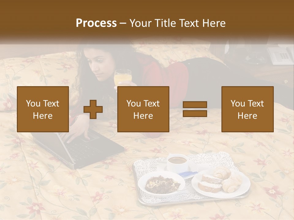 A Woman Laying On A Bed With A Laptop And A Glass Of Orange Juice PowerPoint Template