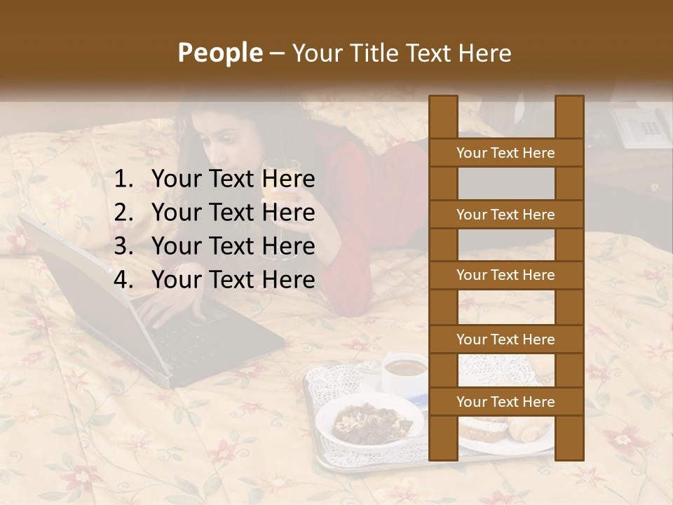 A Woman Laying On A Bed With A Laptop And A Glass Of Orange Juice PowerPoint Template