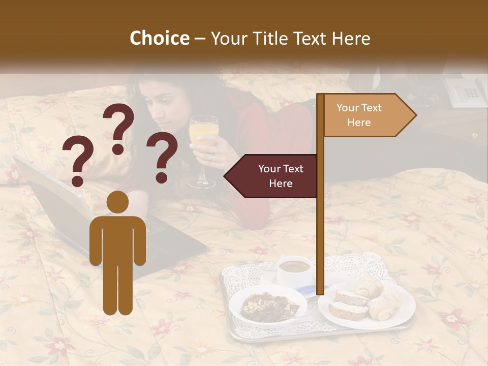 A Woman Laying On A Bed With A Laptop And A Glass Of Orange Juice PowerPoint Template