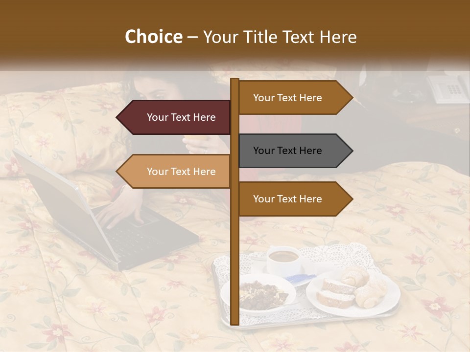 A Woman Laying On A Bed With A Laptop And A Glass Of Orange Juice PowerPoint Template