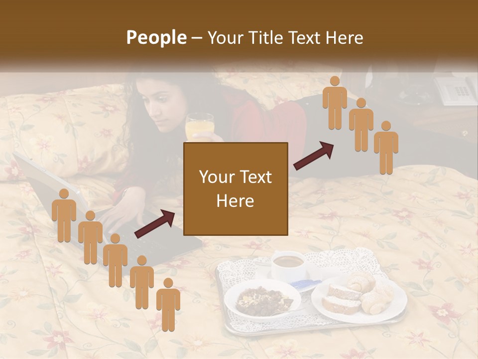 A Woman Laying On A Bed With A Laptop And A Glass Of Orange Juice PowerPoint Template