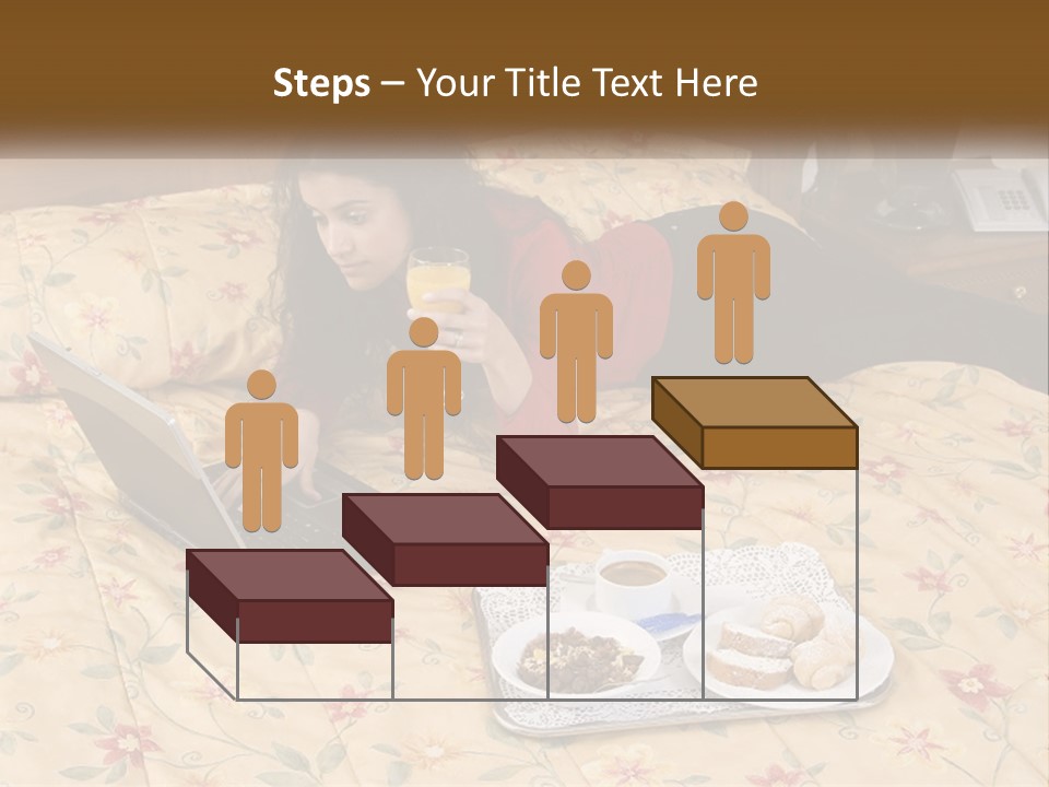 A Woman Laying On A Bed With A Laptop And A Glass Of Orange Juice PowerPoint Template
