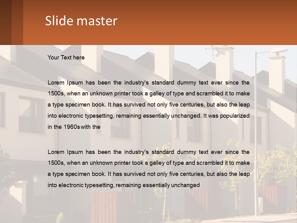 A Row Of White Houses With Brown Trim PowerPoint Template