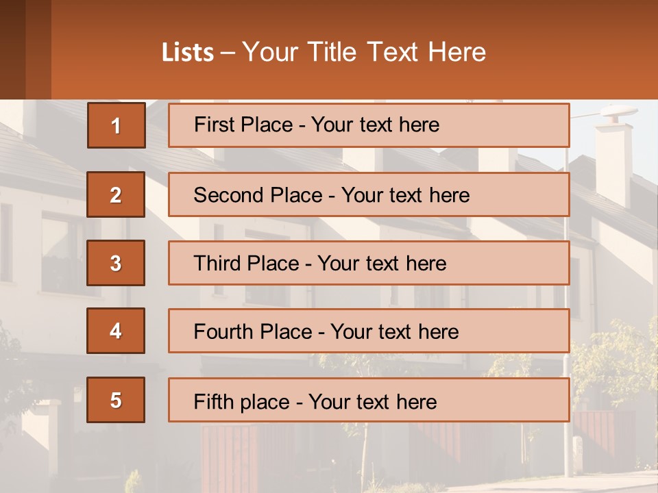 A Row Of White Houses With Brown Trim PowerPoint Template