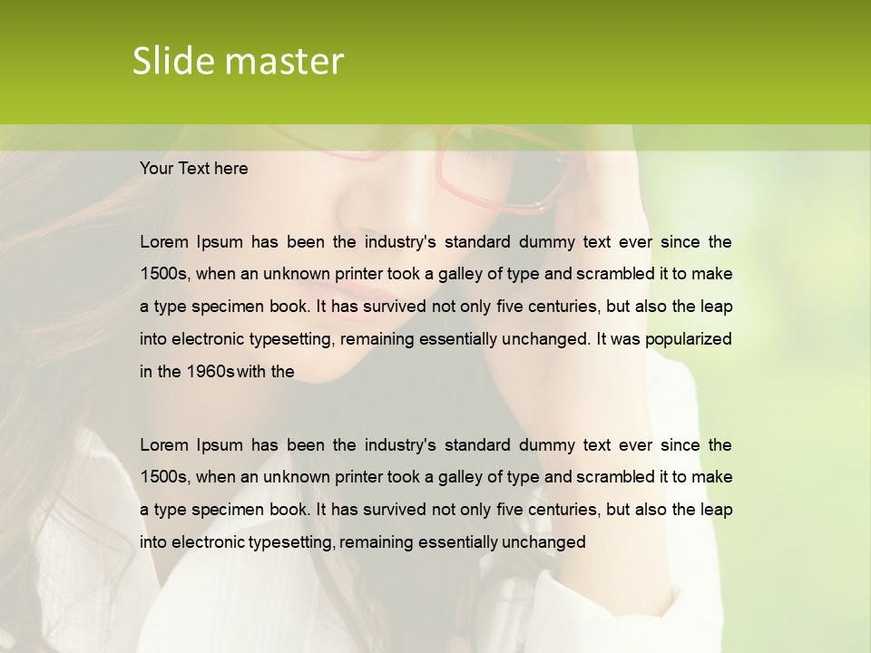 A Woman With Red Glasses Is Holding Her Head PowerPoint Template