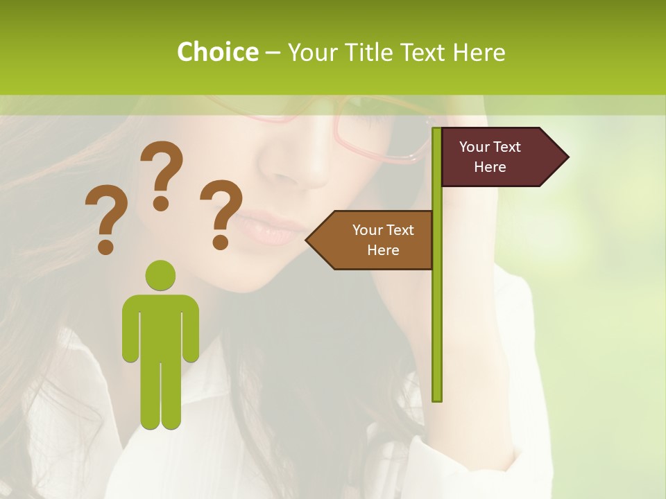 A Woman With Red Glasses Is Holding Her Head PowerPoint Template