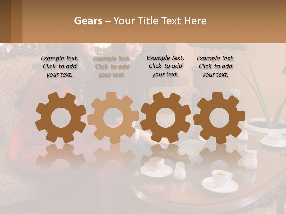 Two Women Sitting On A Couch Looking At A Laptop PowerPoint Template