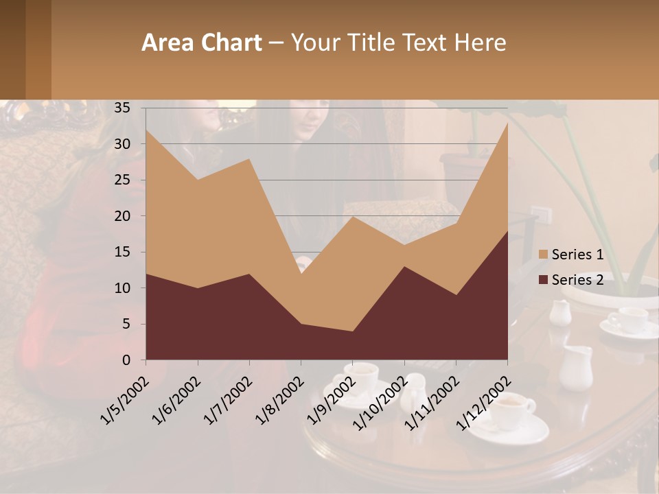 Two Women Sitting On A Couch Looking At A Laptop PowerPoint Template