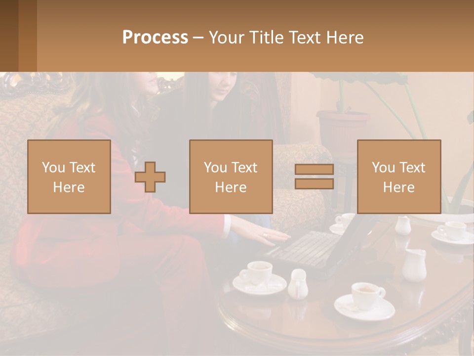 Two Women Sitting On A Couch Looking At A Laptop PowerPoint Template