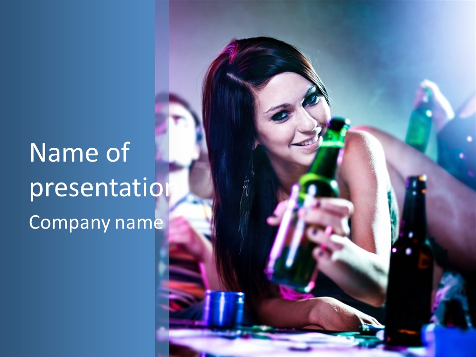 A Woman Holding A Beer Bottle In Her Hand PowerPoint Template