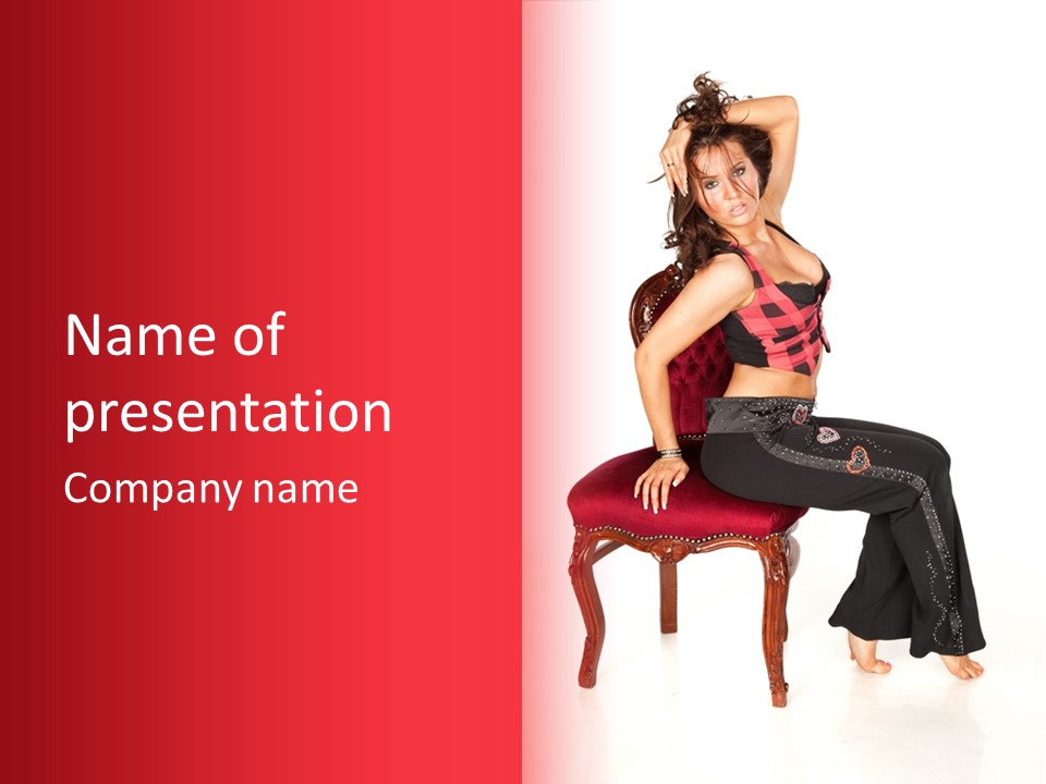 A Woman Sitting On Top Of A Red Chair PowerPoint Template