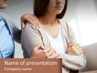 Two Women Sitting At A Table With Their Arms Crossed PowerPoint Template