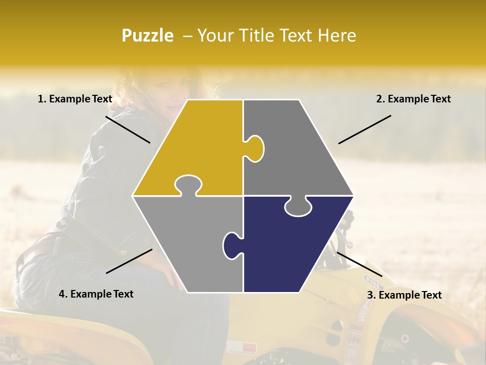 A Woman Is Sitting On A Yellow Motorcycle PowerPoint Template