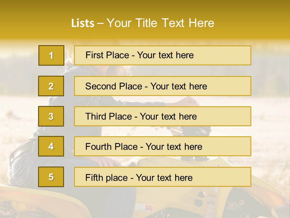 A Woman Is Sitting On A Yellow Motorcycle PowerPoint Template