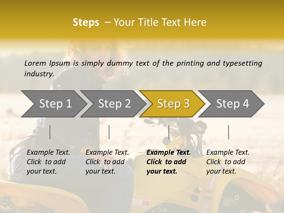 A Woman Is Sitting On A Yellow Motorcycle PowerPoint Template