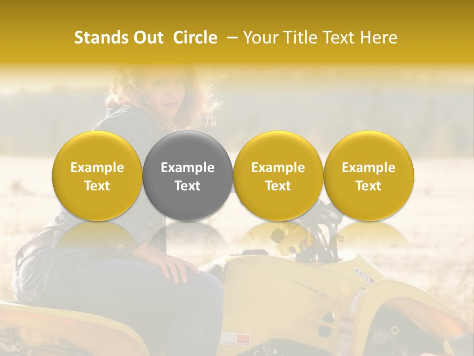 A Woman Is Sitting On A Yellow Motorcycle PowerPoint Template