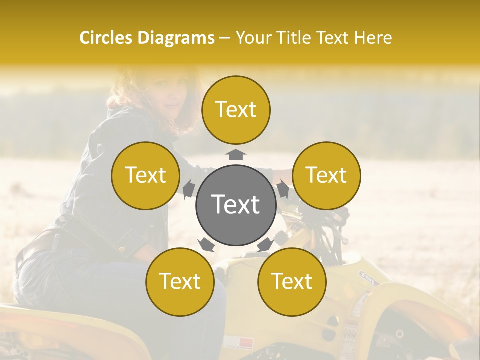A Woman Is Sitting On A Yellow Motorcycle PowerPoint Template
