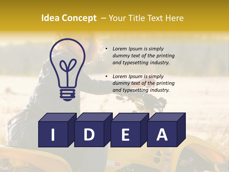 A Woman Is Sitting On A Yellow Motorcycle PowerPoint Template
