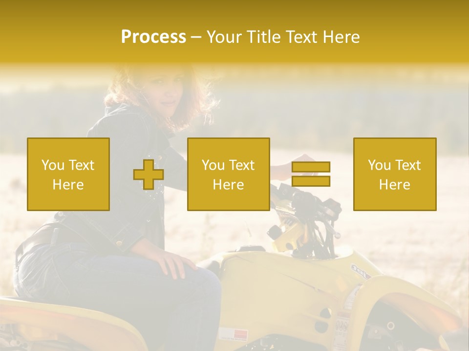 A Woman Is Sitting On A Yellow Motorcycle PowerPoint Template