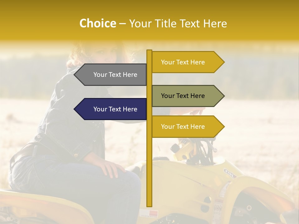 A Woman Is Sitting On A Yellow Motorcycle PowerPoint Template