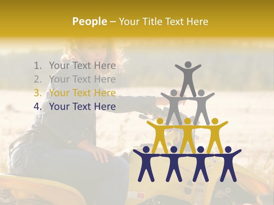 A Woman Is Sitting On A Yellow Motorcycle PowerPoint Template