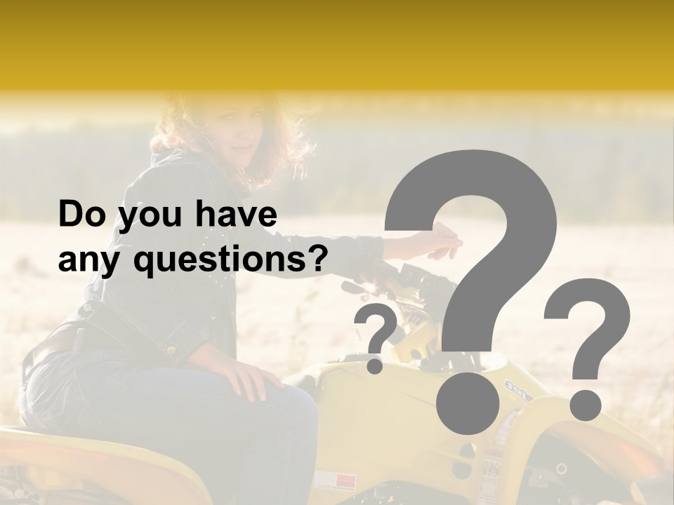 A Woman Is Sitting On A Yellow Motorcycle PowerPoint Template