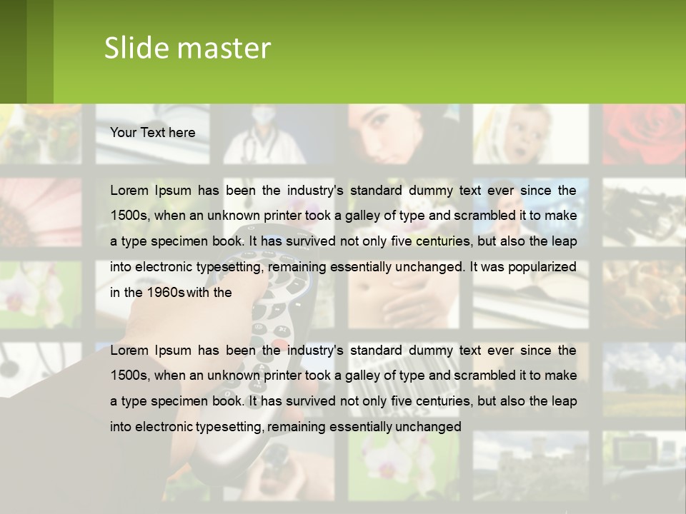 A Person Holding A Remote Control In Front Of A Bunch Of Pictures PowerPoint Template