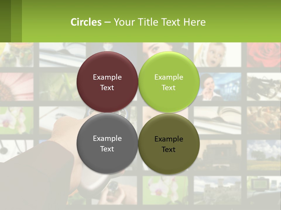 A Person Holding A Remote Control In Front Of A Bunch Of Pictures PowerPoint Template