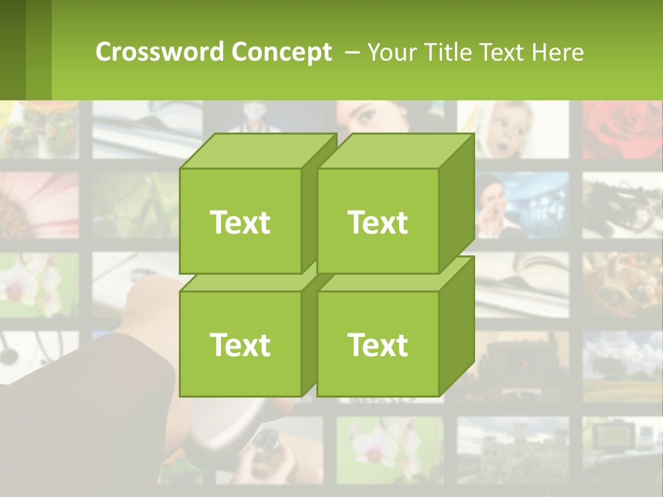 A Person Holding A Remote Control In Front Of A Bunch Of Pictures PowerPoint Template