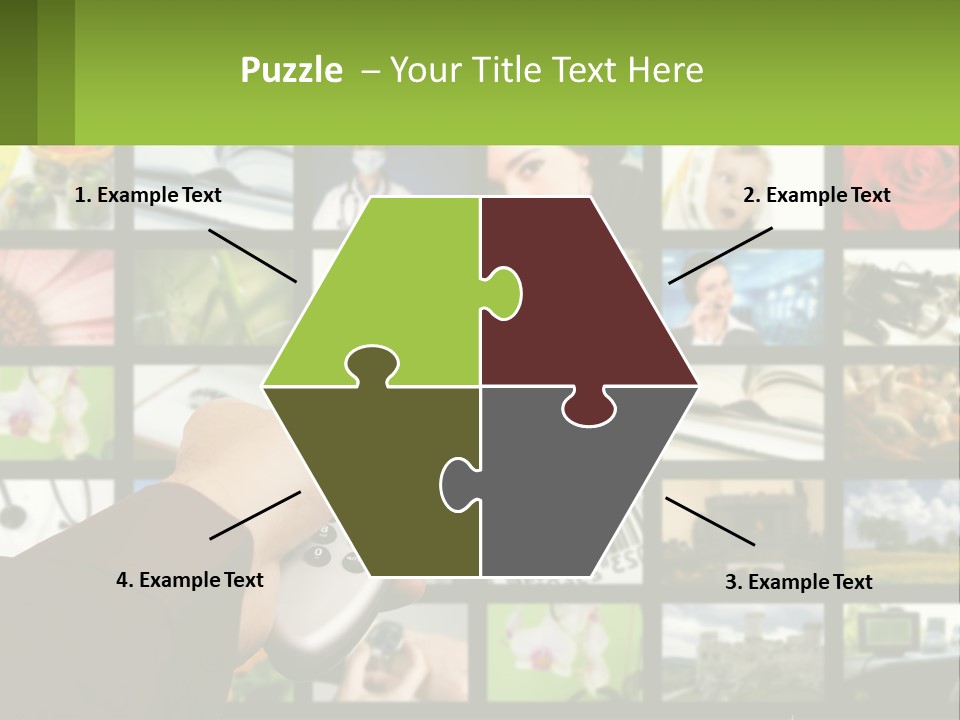 A Person Holding A Remote Control In Front Of A Bunch Of Pictures PowerPoint Template