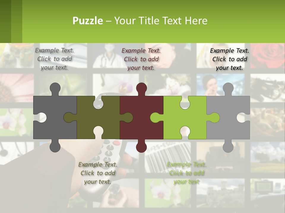 A Person Holding A Remote Control In Front Of A Bunch Of Pictures PowerPoint Template