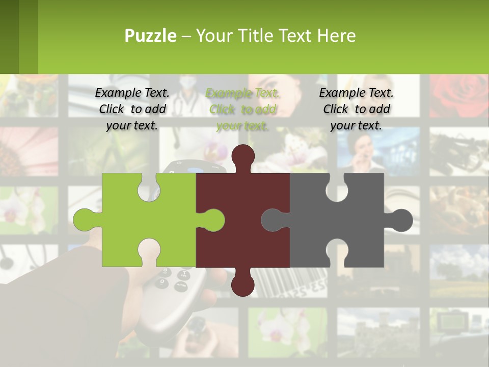 A Person Holding A Remote Control In Front Of A Bunch Of Pictures PowerPoint Template