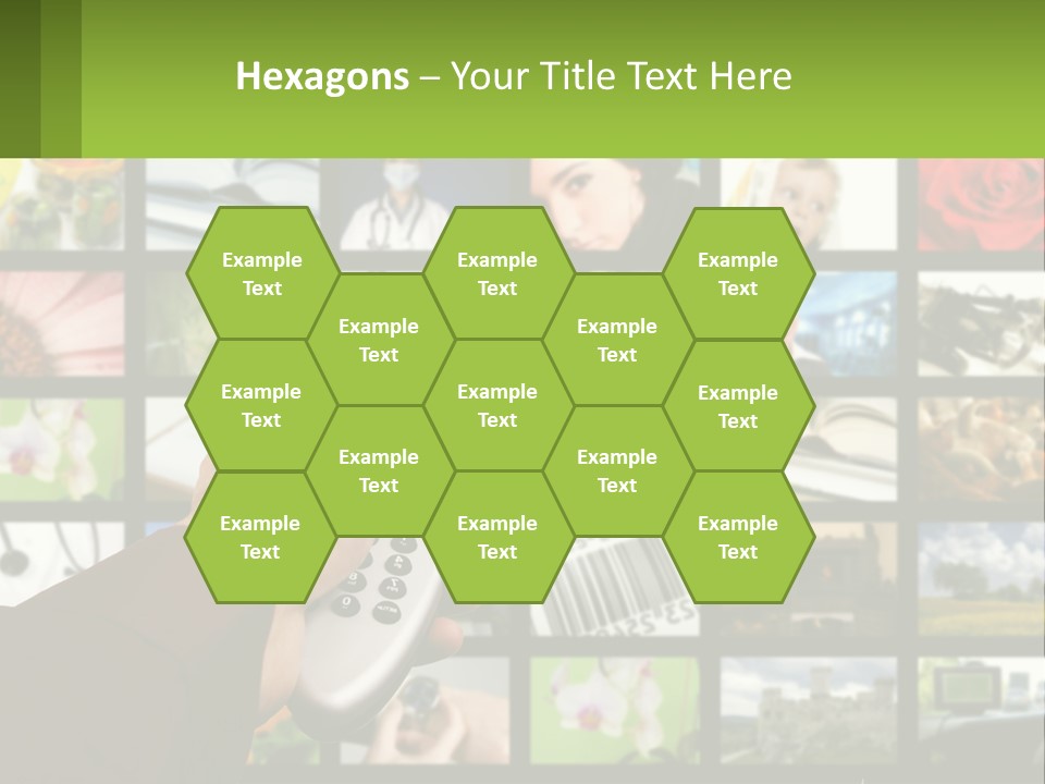 A Person Holding A Remote Control In Front Of A Bunch Of Pictures PowerPoint Template