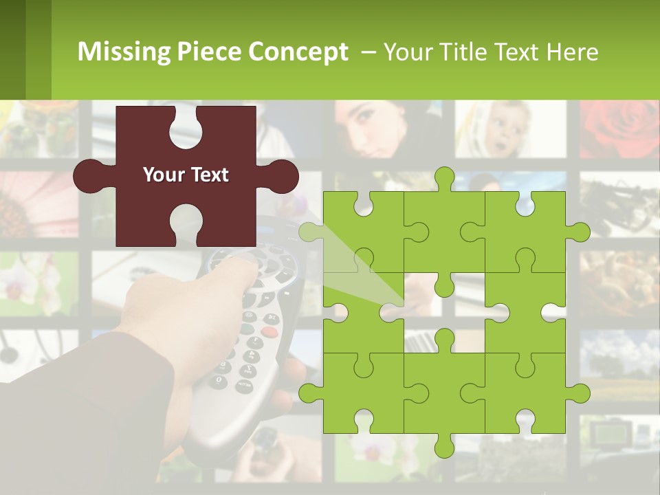 A Person Holding A Remote Control In Front Of A Bunch Of Pictures PowerPoint Template