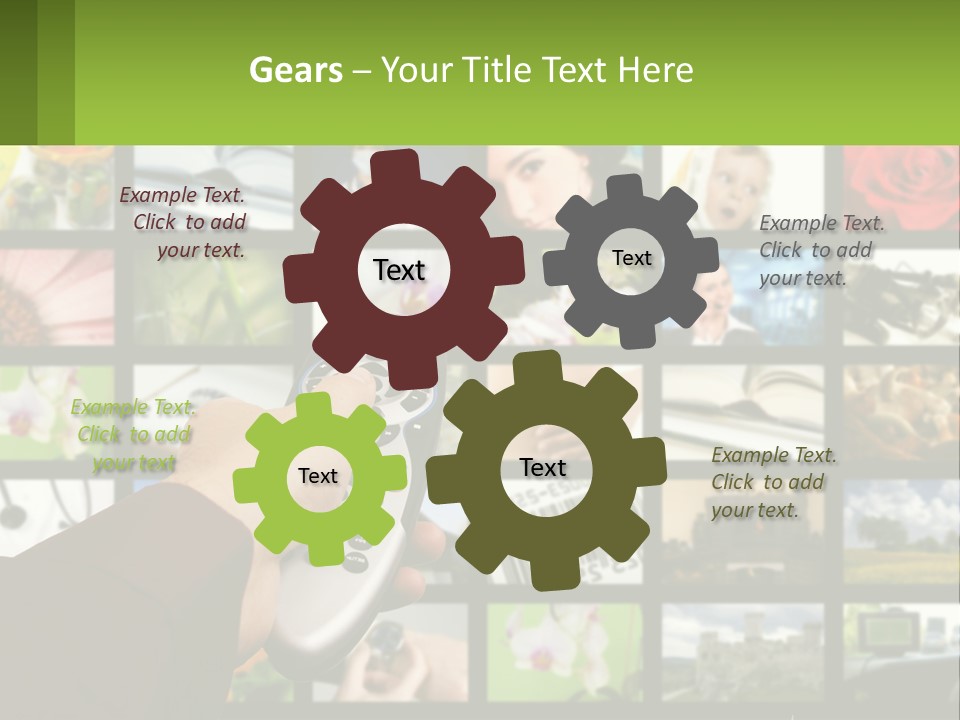 A Person Holding A Remote Control In Front Of A Bunch Of Pictures PowerPoint Template