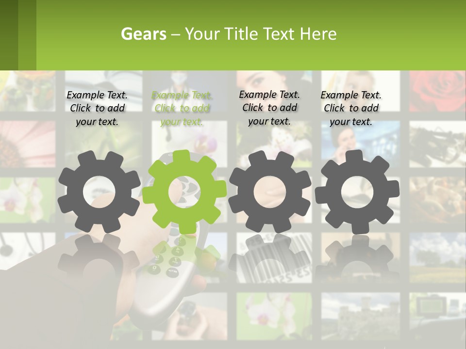 A Person Holding A Remote Control In Front Of A Bunch Of Pictures PowerPoint Template