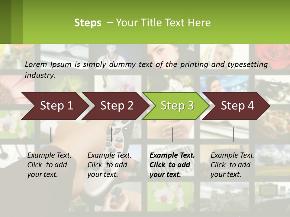 A Person Holding A Remote Control In Front Of A Bunch Of Pictures PowerPoint Template