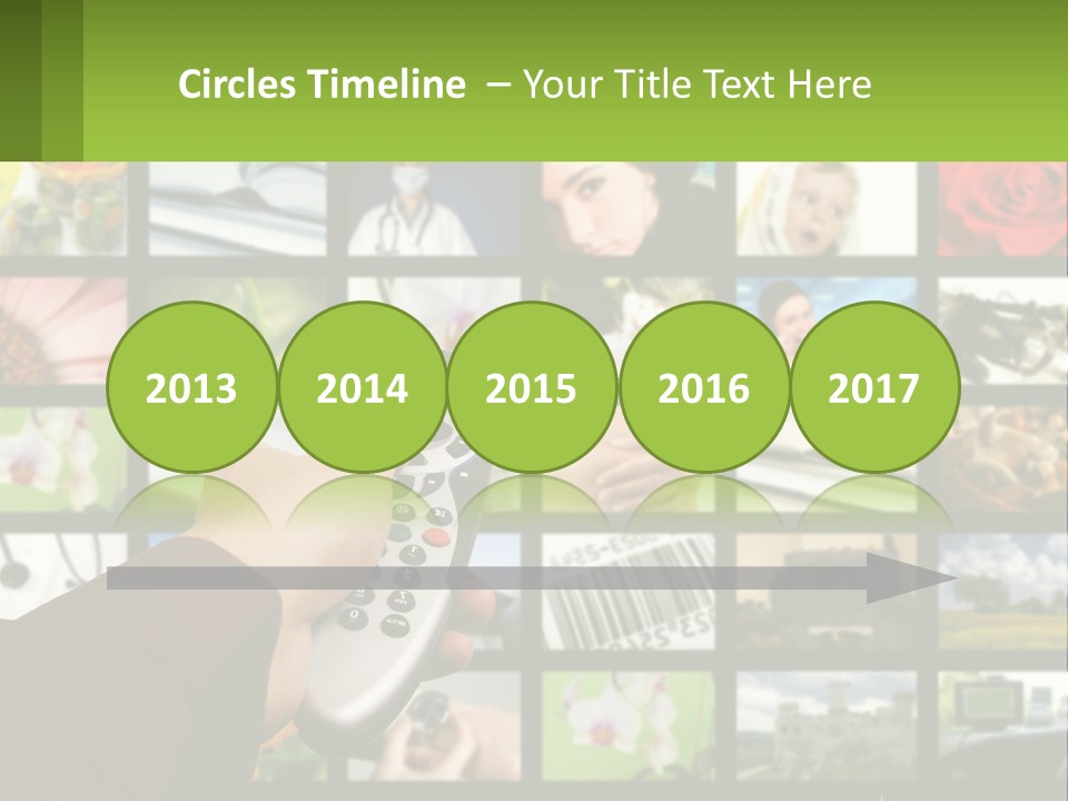 A Person Holding A Remote Control In Front Of A Bunch Of Pictures PowerPoint Template